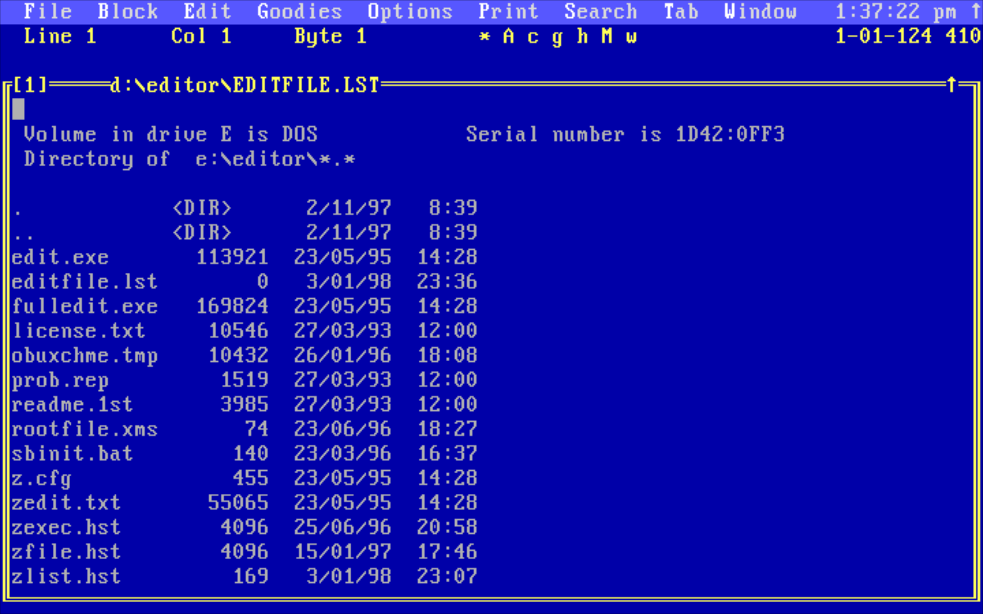 Zedit main screen